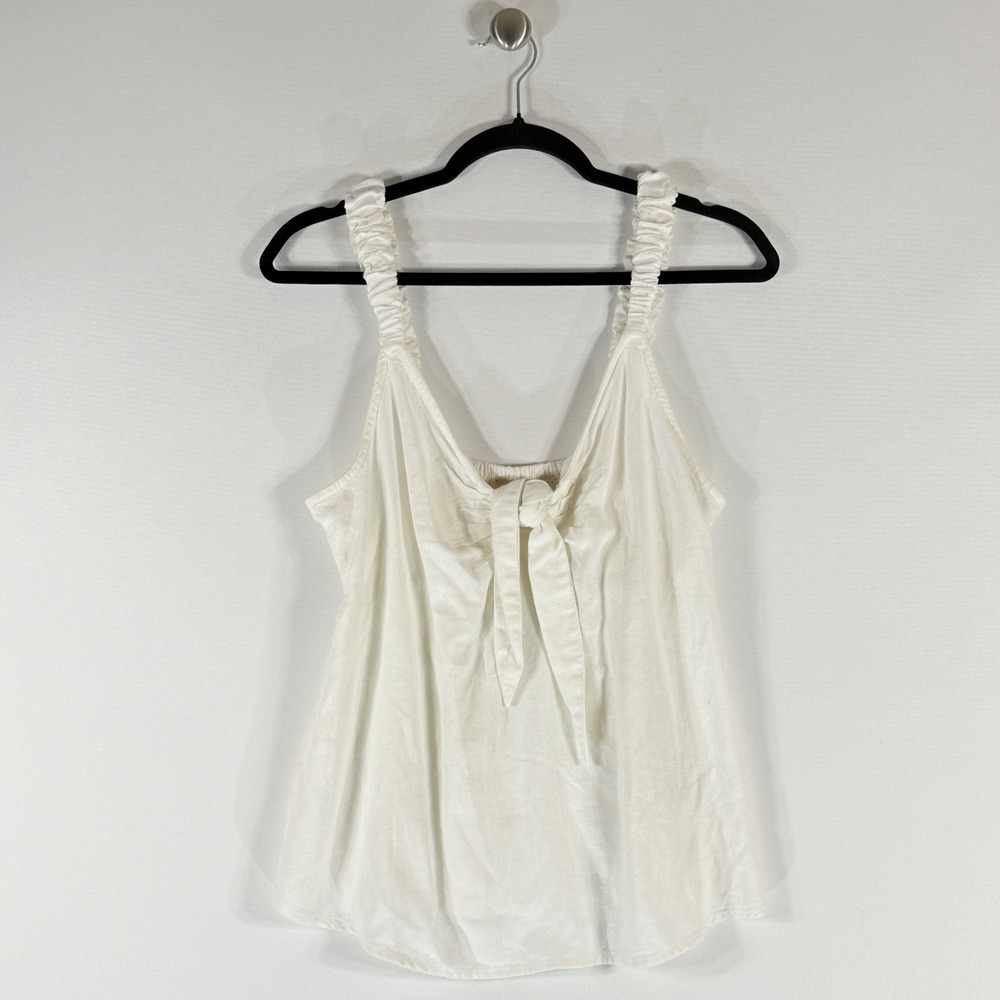 NEW River Island Women Sz 12 Tank Top White Smocked Tie Front Beach Tropical